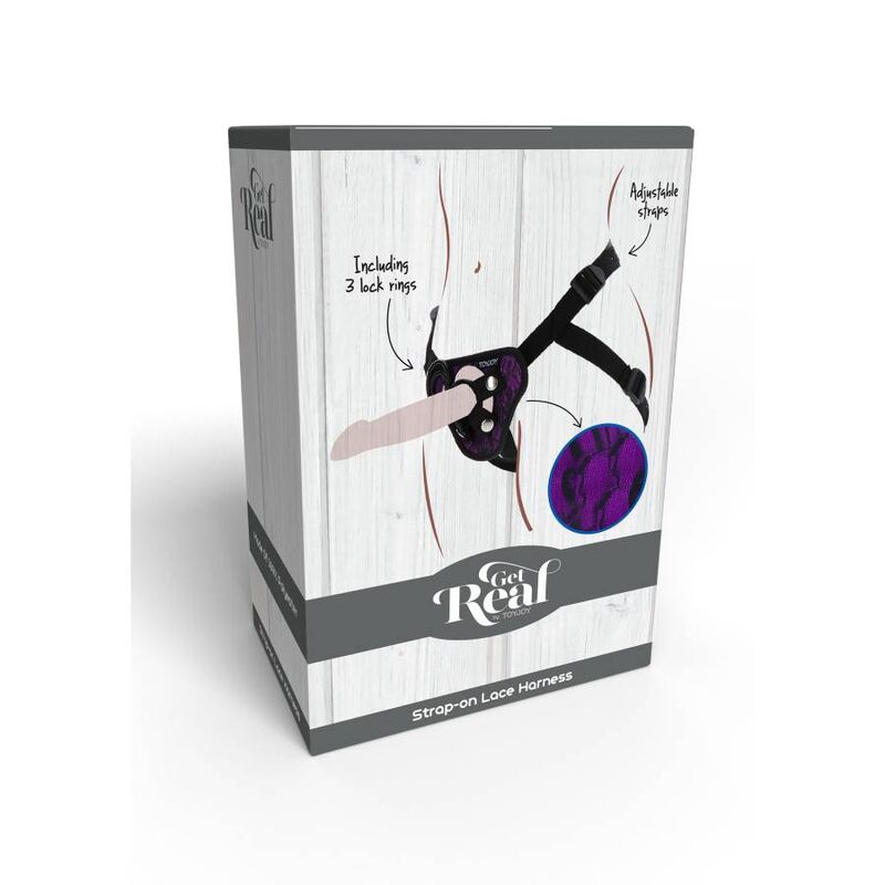Imbragatura in pizzo con cinturino viola di GET REAL, dettagli eleganti e femminili, morbida e versatile per ogni outfit.