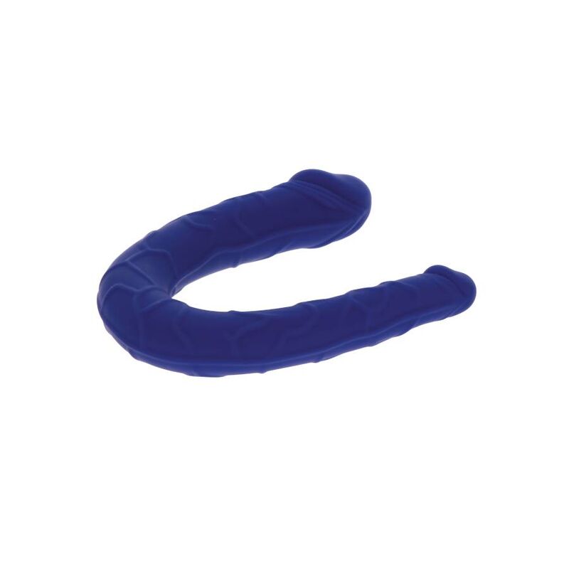 Doppio dildo blu realistico GET REAL, mini dimensioni, dettagli realistici, morbido e sicuro per uso intimo.