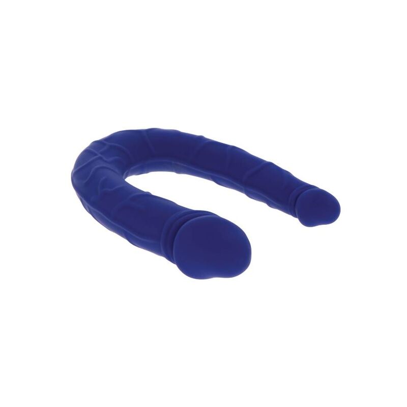 Doppio dildo blu realistico GET REAL, mini e dettagliato, visibile in primo piano con texture e forma realistica.