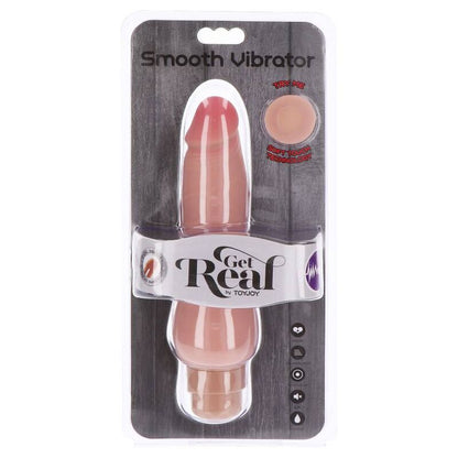 Pelle vibrante e liscia a doppia densità di GET REAL, superficie uniforme e morbida, dettaglio della texture della pelle.