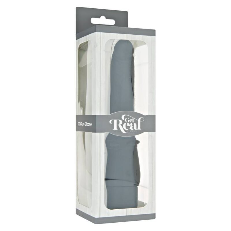 Vibratore classico nero GET REAL, design liscio e semplice, mostrato in primo piano su sfondo neutro.