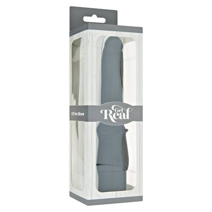Vibratore classico nero GET REAL, design liscio e semplice, mostrato in primo piano su sfondo neutro.