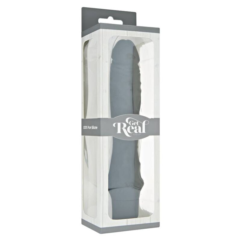 Vibratore nero grande in silicone della linea GET REAL, design classico e realistico, ideale per stimolazione personale.