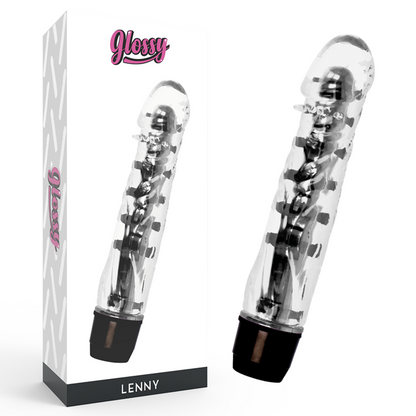 Vibratore nero GLOSSY Lenny con finitura lucida, design ergonomico e superficie liscia per piacere e stimolazione.