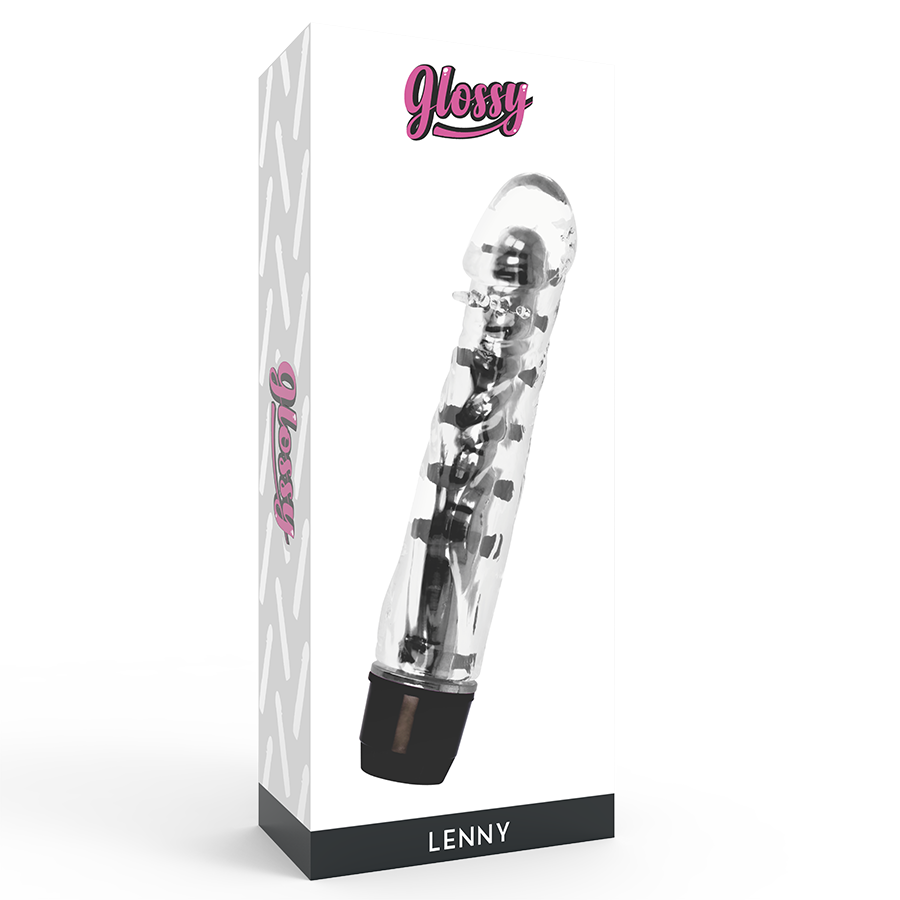 Vibratore nero GLOSSY Lenny con finitura lucida, design ergonomico e dettagli eleganti, ideale per stimolazione intensa