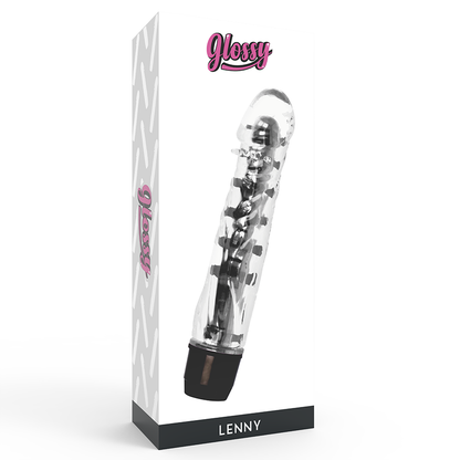 Vibratore nero GLOSSY Lenny con finitura lucida, design ergonomico e dettagli eleganti, ideale per stimolazione intensa