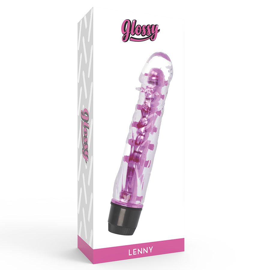 Vibratore rosa GLOSSY Lenny con finitura lucida, design ergonomico e forma curvata per stimolazione.
