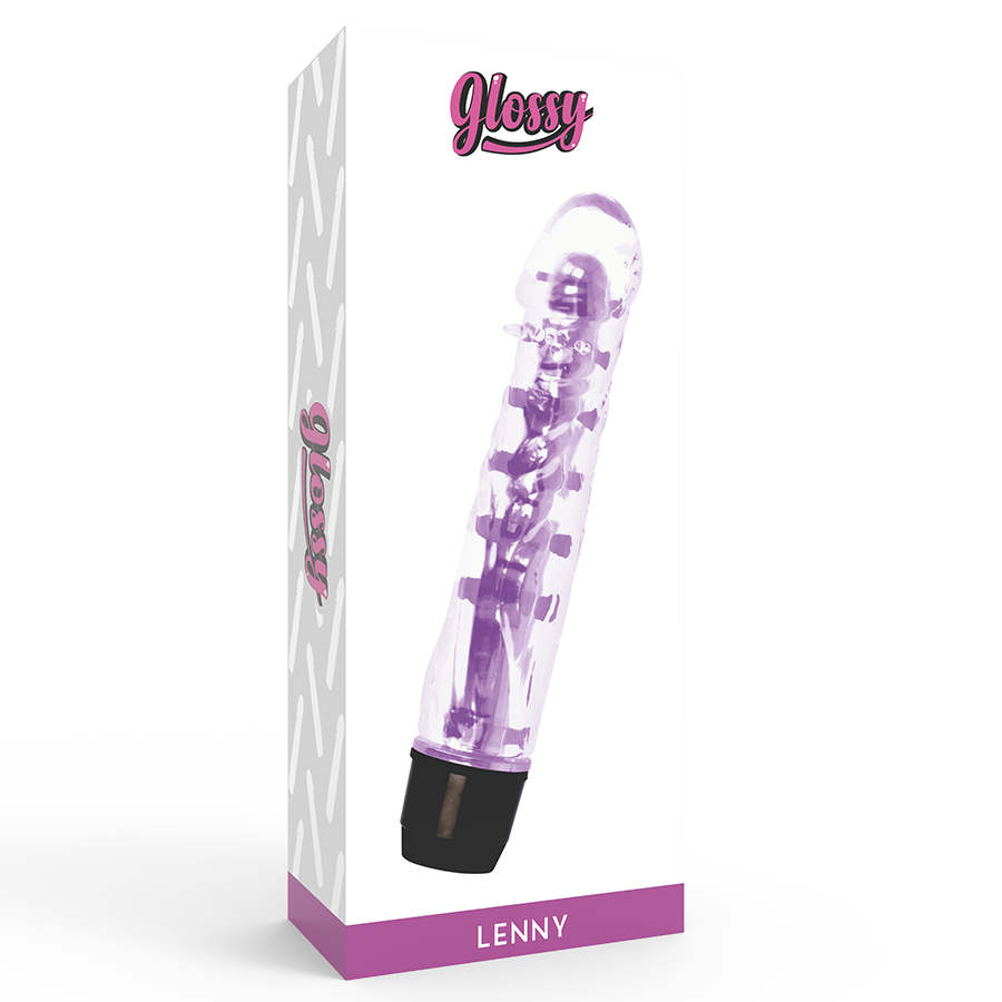 Vibratore GLOSSY Lenny viola con finitura lucida, design ergonomico e superficie liscia per piacevoli stimolazioni.