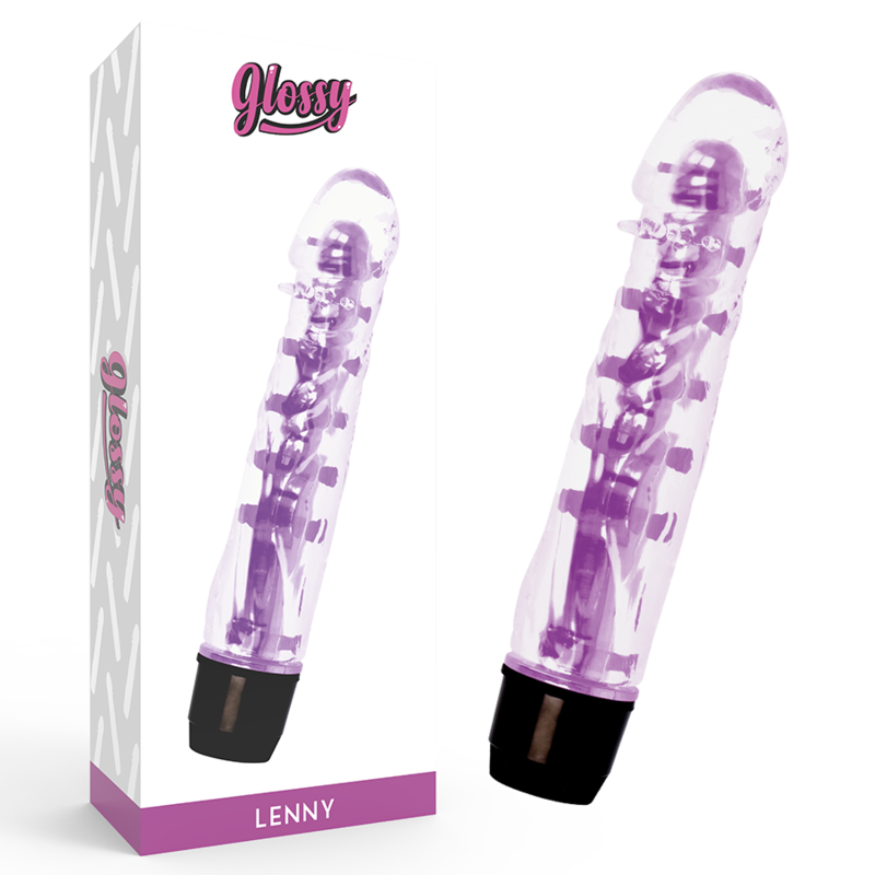 Vibratore viola GLOSSY Lenny con finitura lucida, design ergonomico e superficie liscia per stimolazione piacevole.