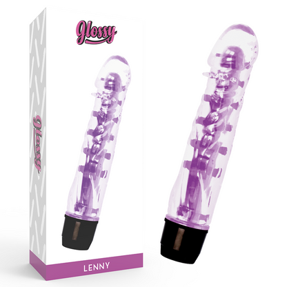 Vibratore viola GLOSSY Lenny con finitura lucida, design ergonomico e superficie liscia per stimolazione piacevole.