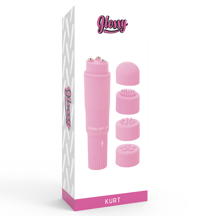 Massaggiatore portatile GLOSSY Kurt rosa, compatto e ergonomico, con superficie glossy per un massaggio rilassante e facile da usare.