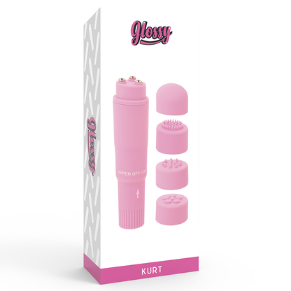 Massaggiatore portatile GLOSSY Kurt rosa, compatto e ergonomico, con superficie glossy per un massaggio rilassante e facile da usare.
