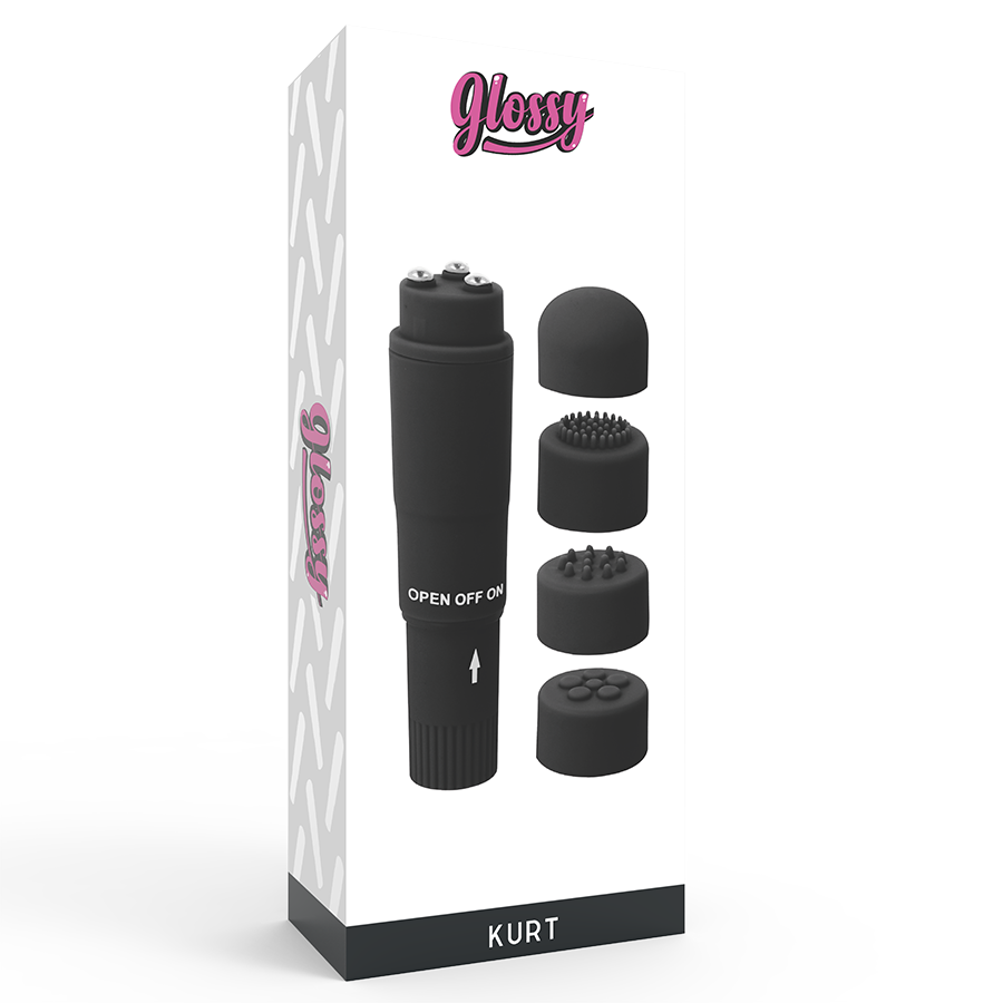 Massaggiatore tascabile GLOSSY Kurt nero, compatto e portatile, con superficie lucida per rilassanti massaggi muscolari.