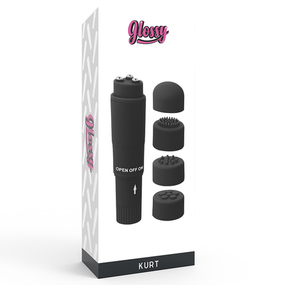 Massaggiatore tascabile GLOSSY Kurt nero, compatto e portatile, con superficie lucida per rilassanti massaggi muscolari.