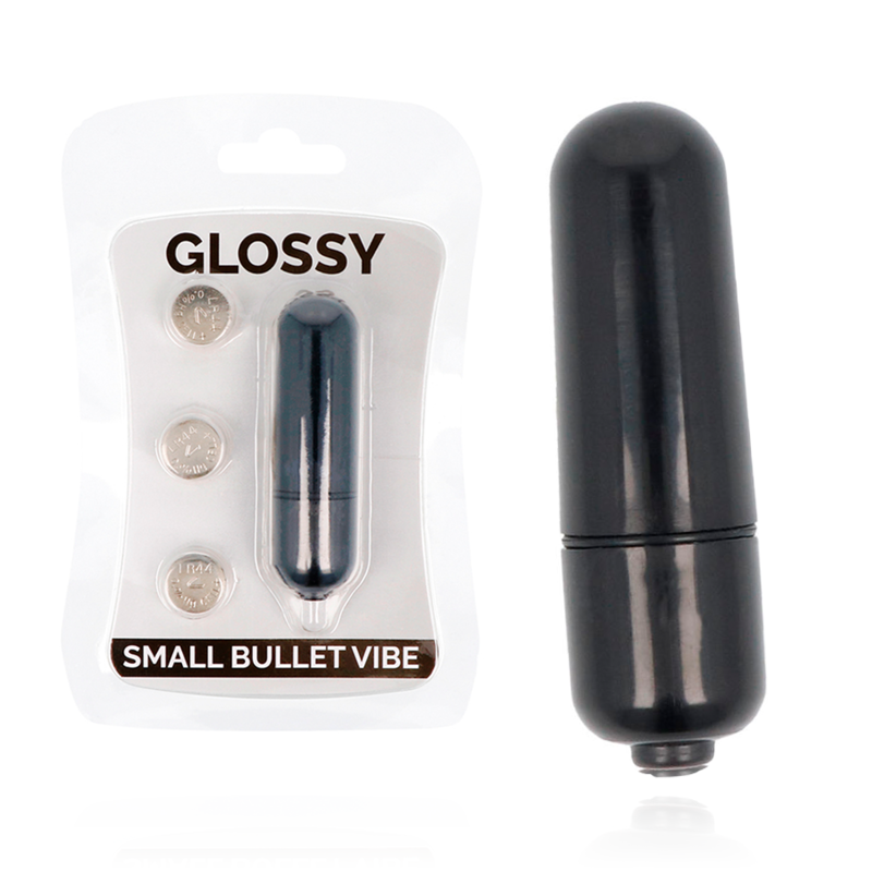 Piccolo vibratore bullet nero GLOSSY, design compatto e lucido, ideale per stimolazione precisa e discreta.