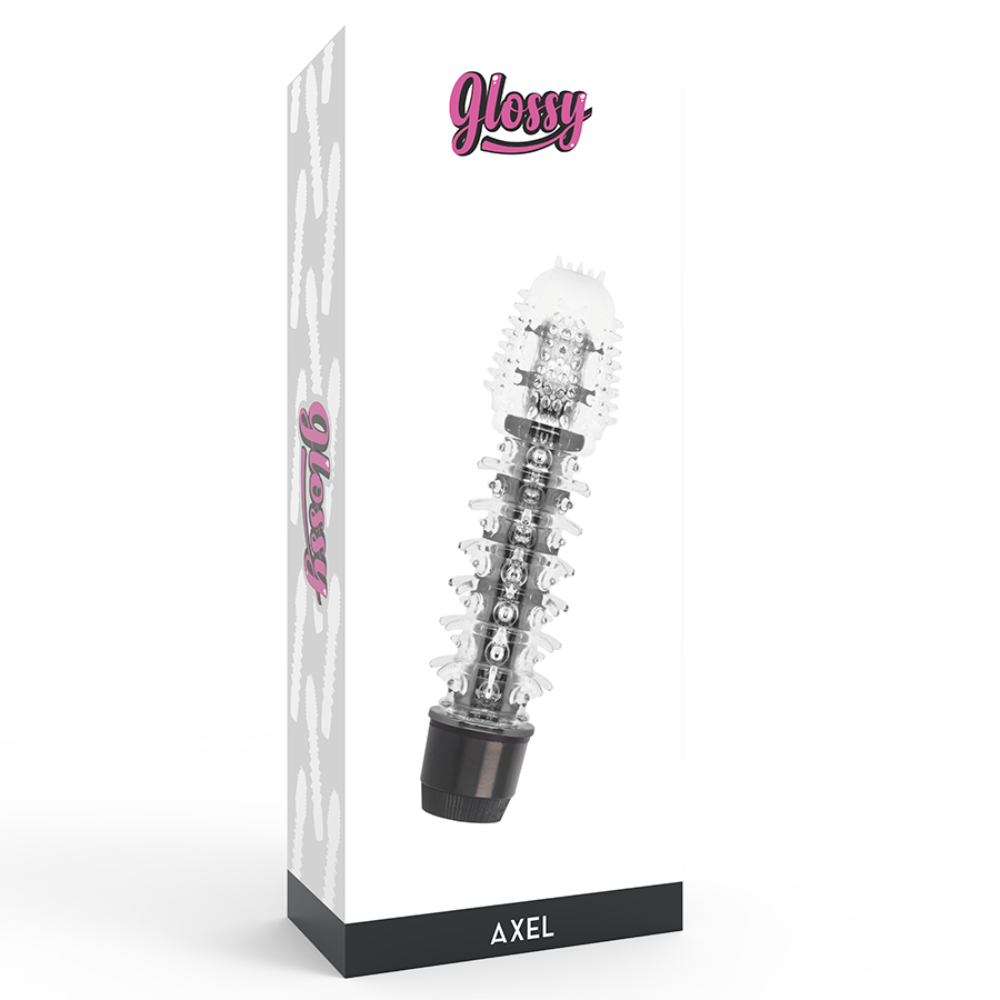 Vibratore Axel nero della linea GLOSSY, superficie lucida e design elegante, visibile in questa immagine.