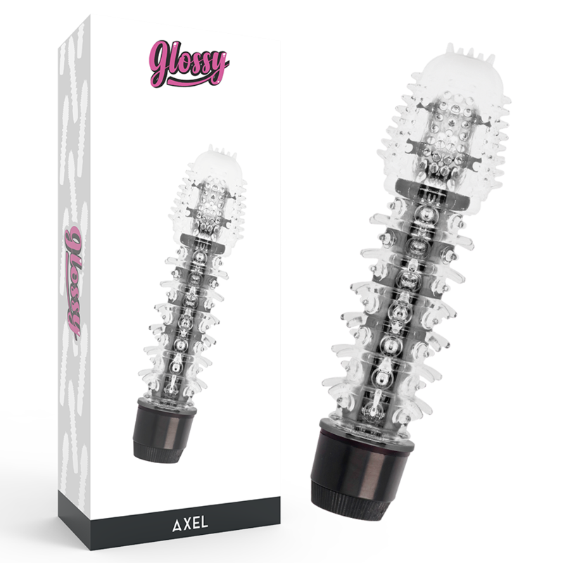 Vibratore nero GLOSSY Axel con finitura lucida, design ergonomico e dettagli eleganti, ideale per piacere e stimolazione.