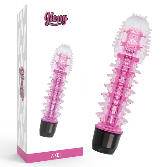 Vibratore rosa GLOSSY Axel con finitura lucida, design ergonomico e dettagli dettagliati per il massimo piacere.