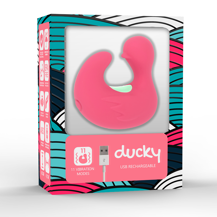 Stimolatore in silicone ricaricabile Happy Loky Dito, design a forma di paperella, con superficie liscia e dettagli realistici.