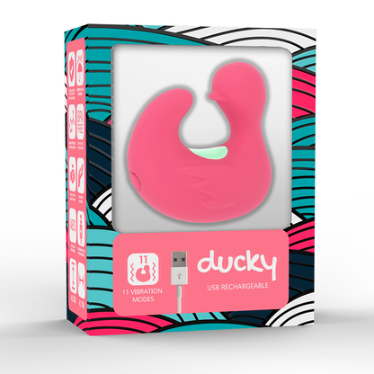 Stimolatore in silicone ricaricabile Happy Loky Dito, design a forma di paperella, con superficie liscia e dettagli realistici.