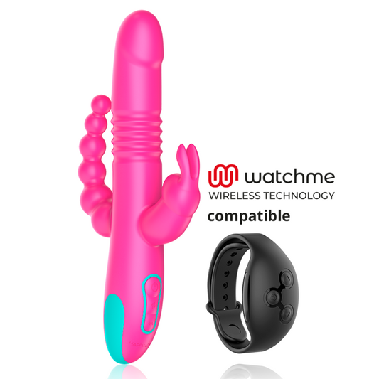 Stimolatore Happy Loky Tripla Donald, compatibile wireless, per stimolazione anale, G-spot e clitoride, immagini dettagliate.