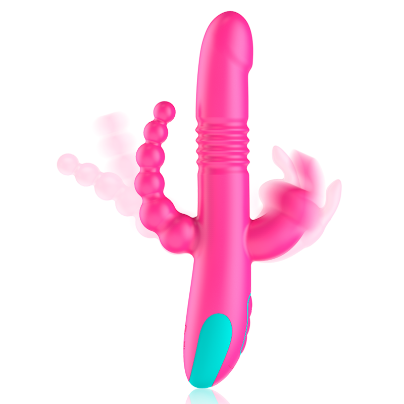 Stimolatore Happy Loky Tripla con tecnologia wireless, per zone anale, G-spot e clitoride, colore rosa.