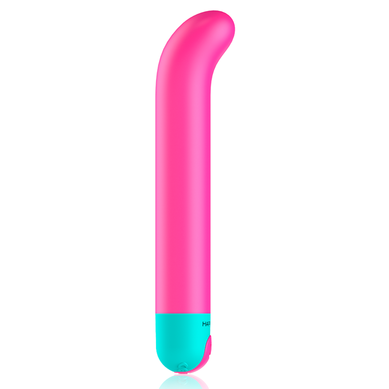 Vibratore G-Spot HAPPY LOKY Ariel, design ergonomico, in silicone rosa, con stimolazione mirata e superficie liscia.