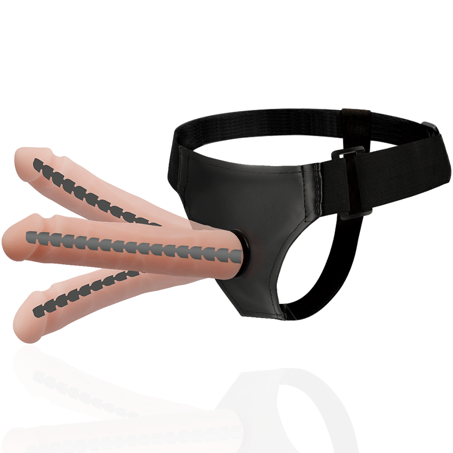Imbracatura HARNESS ATTRACTION Derick in pelle articolabile da 22,5 cm e 4,5 cm, visibile su sfondo neutro.