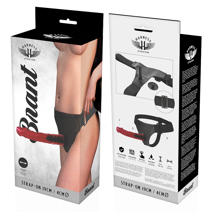 Imbracatura Attraction RNES Brant da 19 cm e 4 cm, in pelle, mostra dettagli e finiture dell'imbracatura di marca Attraction.