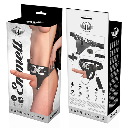 Vibratore realistico HARNESS ATTRACTION RNES EMMETT, 16,5 cm, con dettagli realistici e superficie liscia.