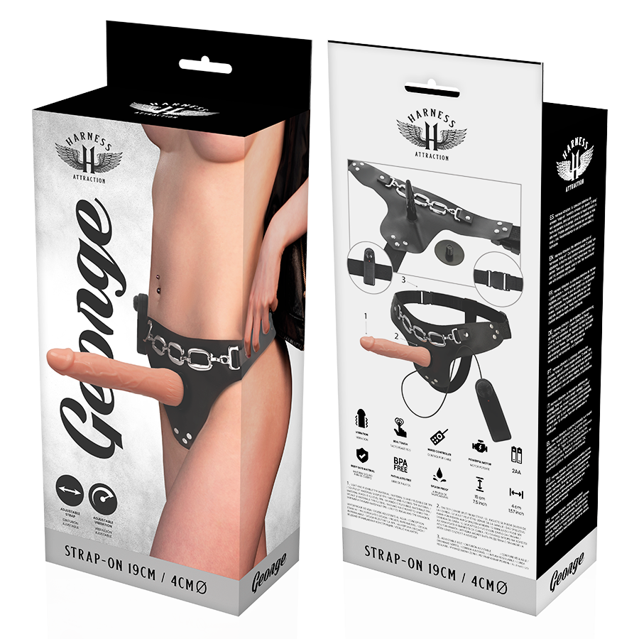 Fascetta di attrazione HARNESS ATTRACTION con vibratore realistico RNES George, 19 cm, dettagli realistici e design ergonomico.
