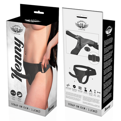 Imbracatura HARNESS ATTRACTION in silicone Kenny da 15 cm e 3,2 cm di larghezza, visibile in primo piano.