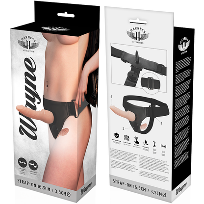 Imbracatura Wayne Attraction doppia penetrazione di 16,5 cm e 3,5 cm, in silicone, marca Harness Attraction, vista dall'alto.