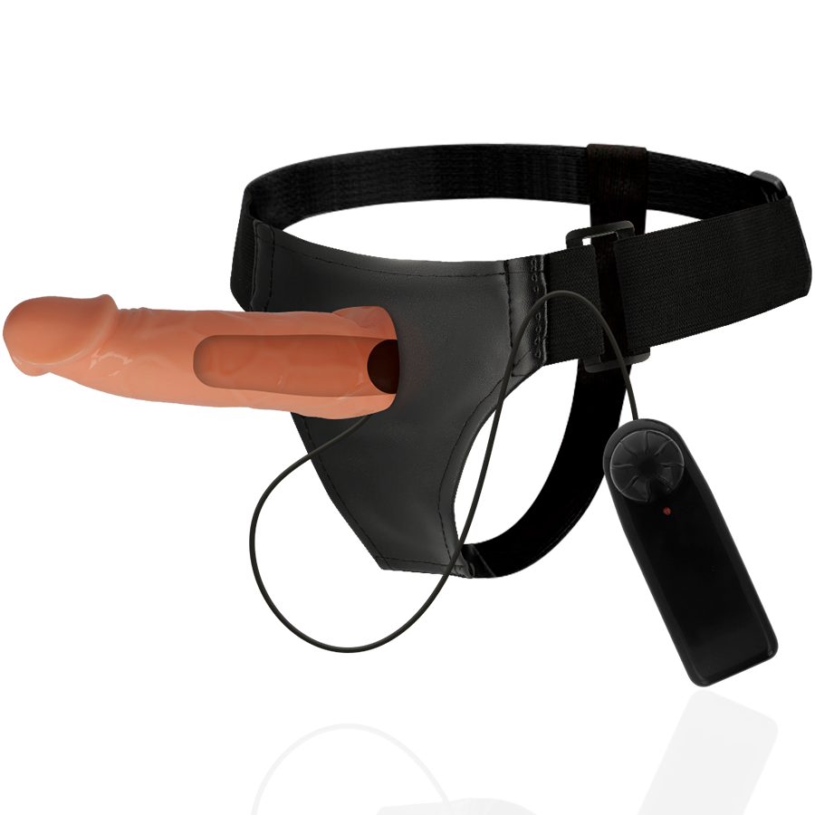 Imbracatura Attraction Willian Hollow con vibratore da 17 cm e 4,5 cm, in silicone nero, per uso intimo e stimolazione.