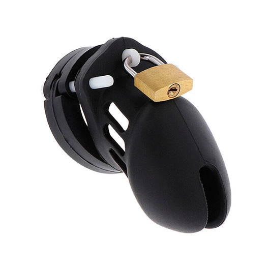 Gabbia per pene in silicone nero HIDDEN DESIRE EXTREME, taglia S, visibile con dettagli morbidi e resistente.