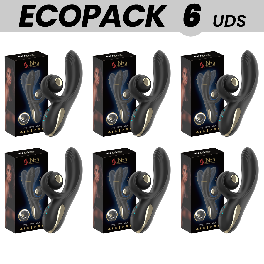 Set di 6 vibratori Ibiza Twister con stimolatore curvo, vibro-rotazione e design ergonomico di Ibiza Technology.