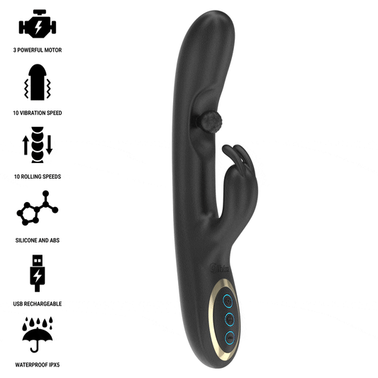 Vibratore rabbit potente IBIZA TECHNOLOGY con perla rotante e funzione massaggiante, design elegante e stimolante.