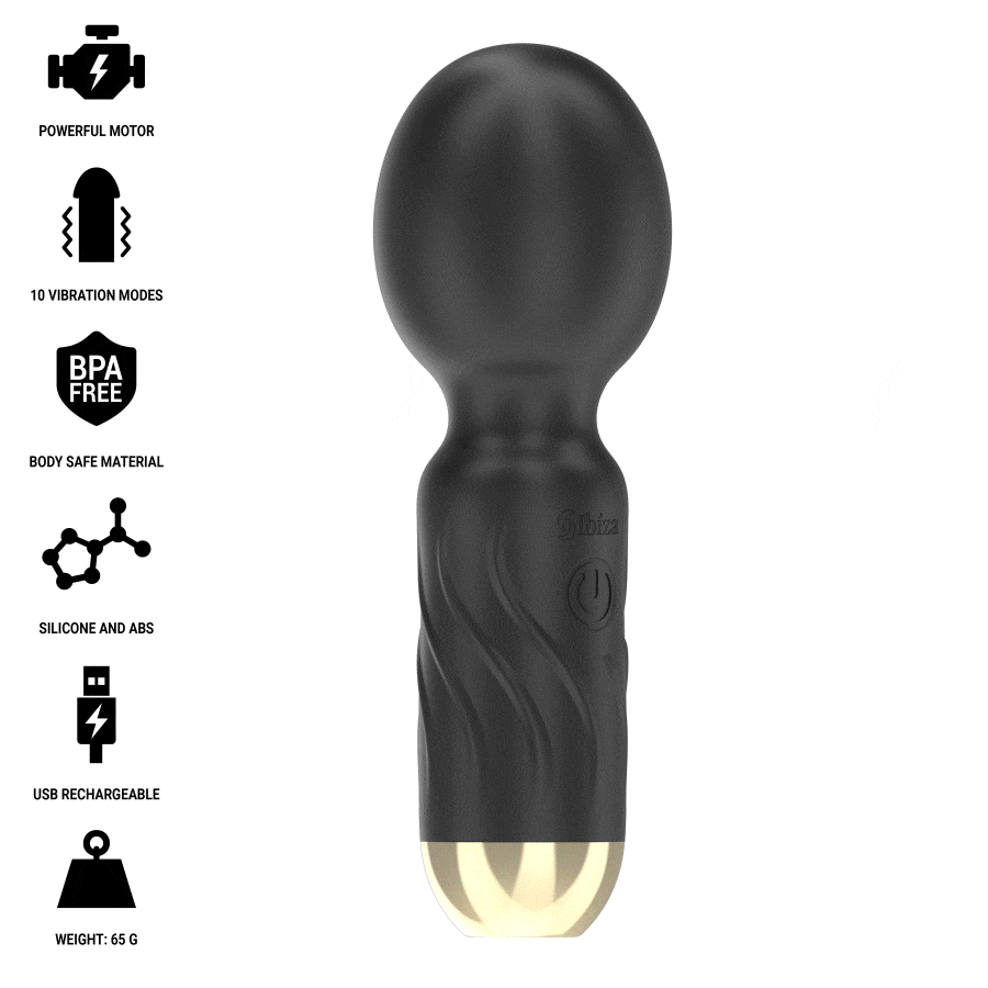 Vibratore a bacchetta tascabile IBIZA TECHNOLOGY, compatto e portatile, con design elegante e superficie liscia.