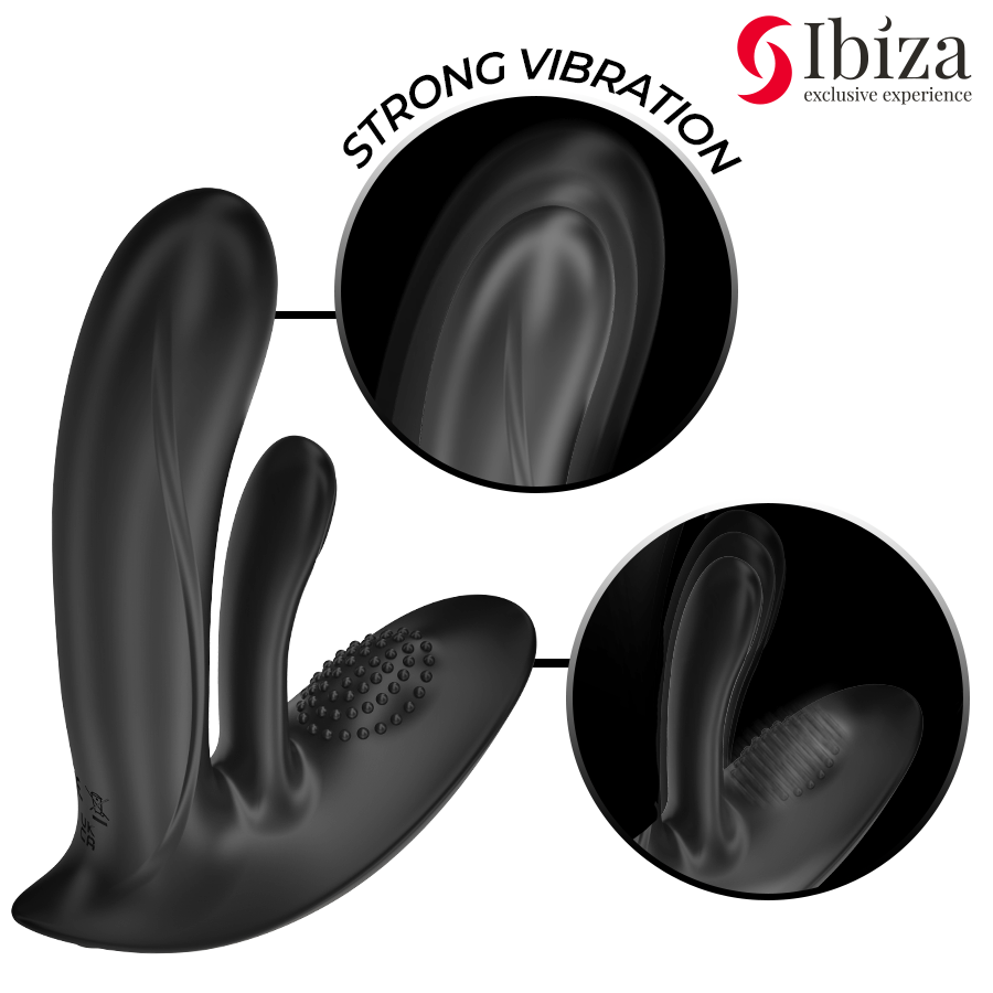 Vibratore indossabile Ibiza Technology con stimolazione del punto G e clitoride, telecomando, design discreto e ergonomico.