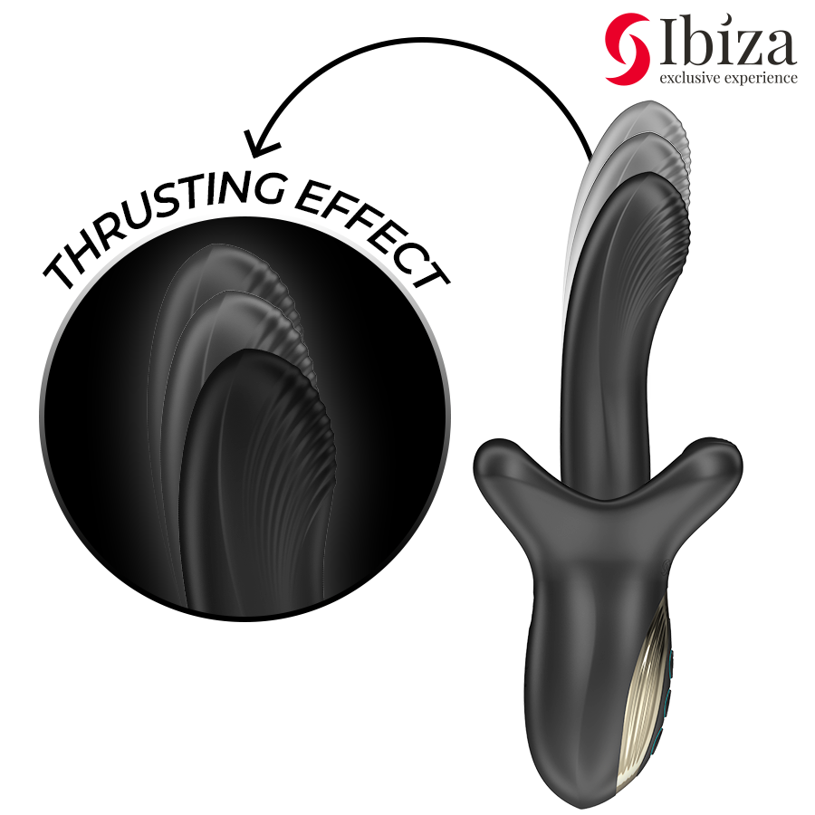 Vibratore potente Ibiza Technology con effetto spinta e morso, design ergonomico e dettagli realistici.