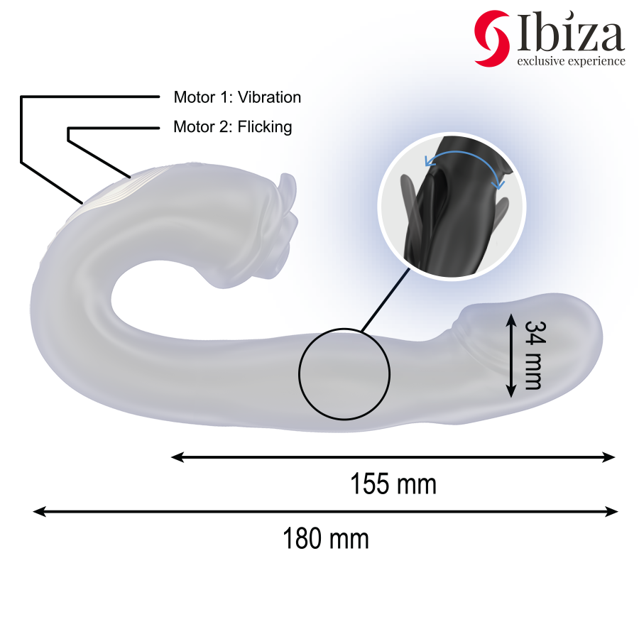 Vibratore rosa Ibiza Technology con effetto flicking e stimolatore del clitoride, design elegante e funzionale.