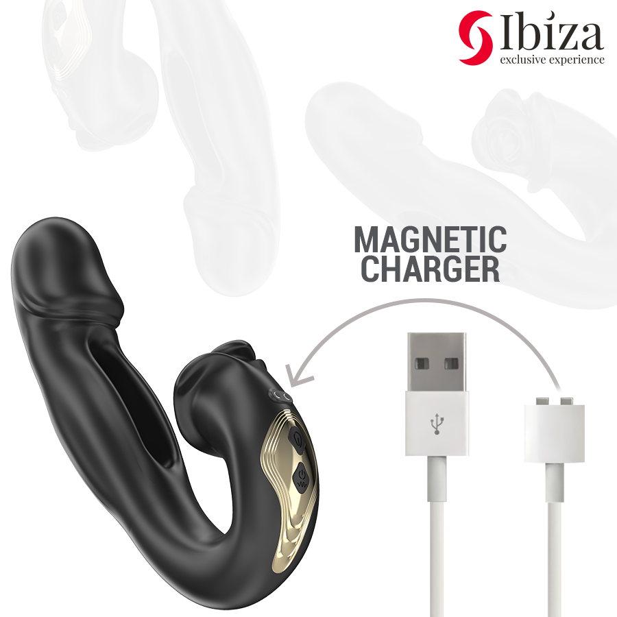 Vibratore rosa Ibiza Technology con effetto flicking e stimolatore del clitoride, design elegante e funzionale per il piacere.
