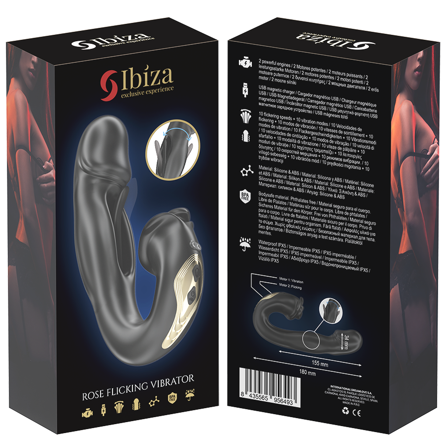 Vibratore rosa Ibiza Technology con effetto flicking e stimolatore del clitoride, design elegante e funzionalità stimolanti