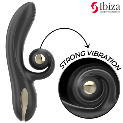 Vibratore Twister IBIZA con stimolatore curvo e vibro-rotazione, prodotto di IBIZA TECHNOLOGY, mostrato in immagine.