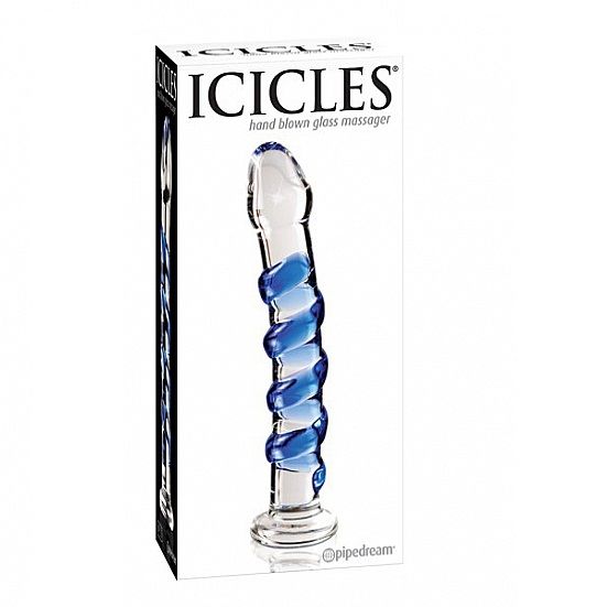 Massaggiatore in vetro ICICLES N. 05, strumento per massaggi rilassanti, con superficie liscia e trasparente.