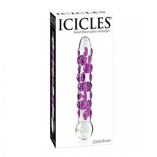 Massaggiatore in vetro ICICLES N. 07, design elegante e trasparente con superficie liscia, ideale per relax e benessere.
