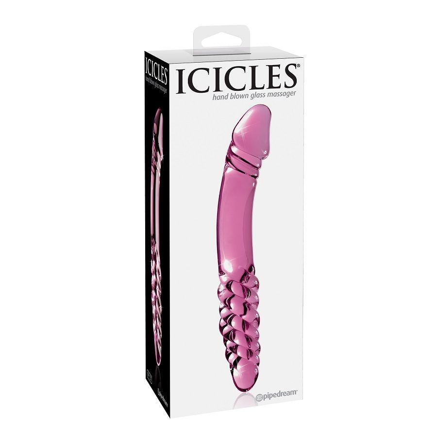 Massaggiatore in vetro ICICLES N. 57, strumento per massaggi rilassanti, con superficie liscia e trasparente, design elegante.