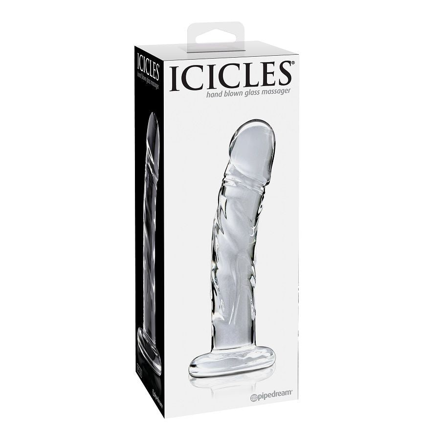 Massaggiatore in vetro ICICLES N. 62 con superficie liscia e trasparente, ideale per rilassare e massaggiare il corpo.