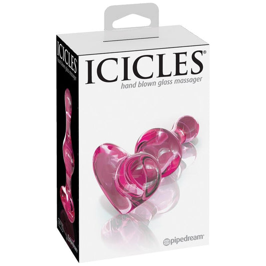 Dildo in vetro ICICLES N. 75, oggetto trasparente e liscio, mostrato in immagine con dettagli e forma elegante.