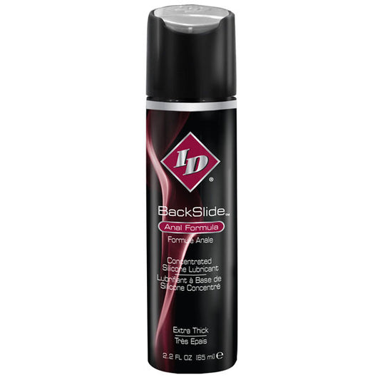Gel lubrificante anale ID Backslide Formula Anale da 65 ml, contenuto in flacone con etichetta blu e bianca